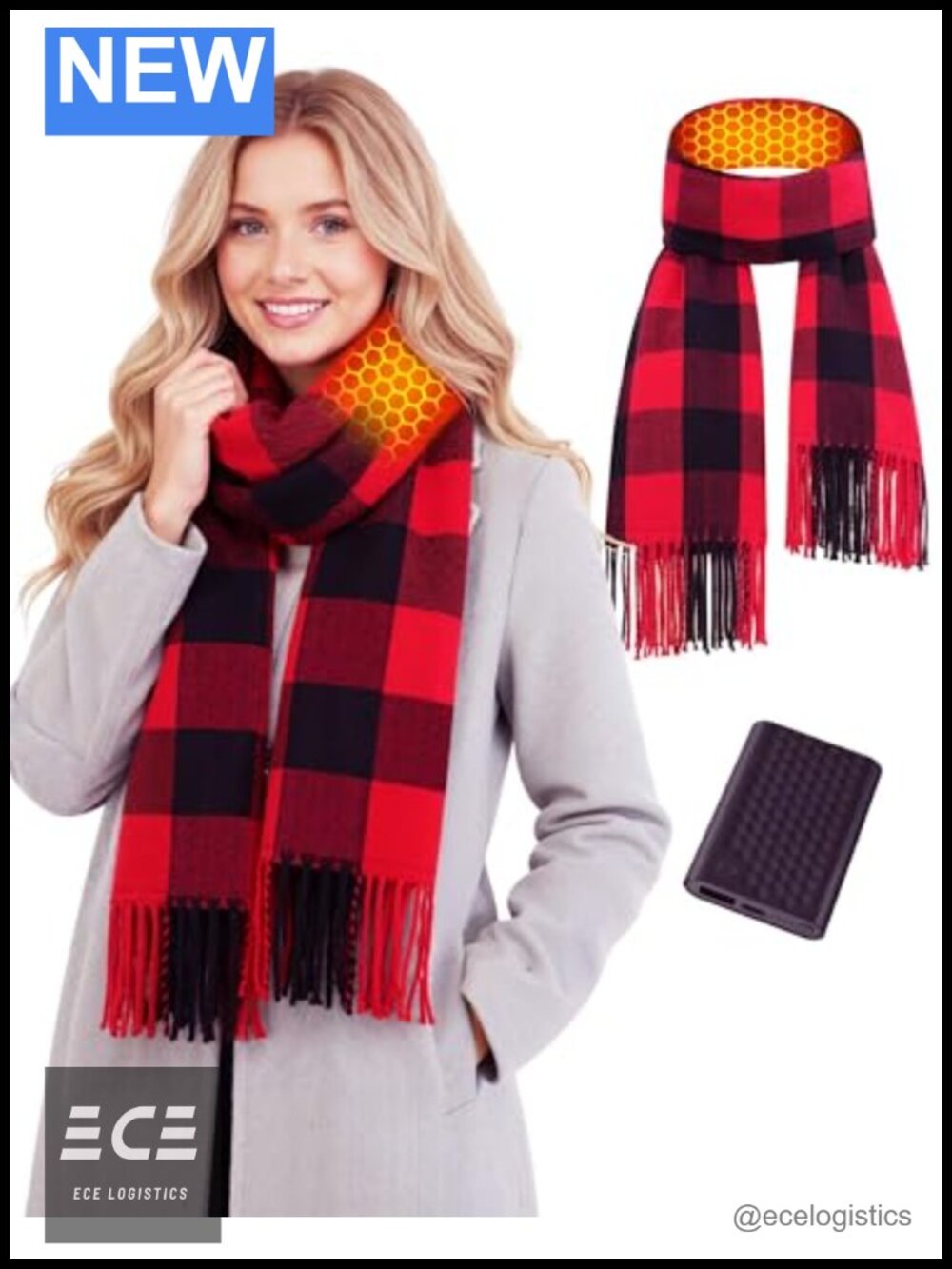 Plaid Heated Scarf Rechargeable Neck Warmer Graphene 3 Settings